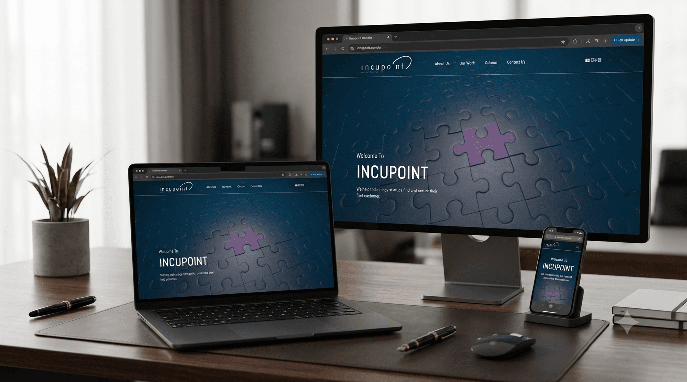 IncuPoint custom web platform displayed on desktop, laptop and mobile devices