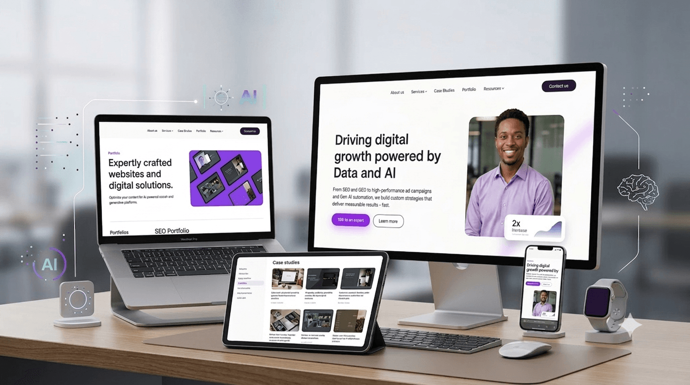 Intella Digital agency website displayed across desktop, tablet and mobile devices